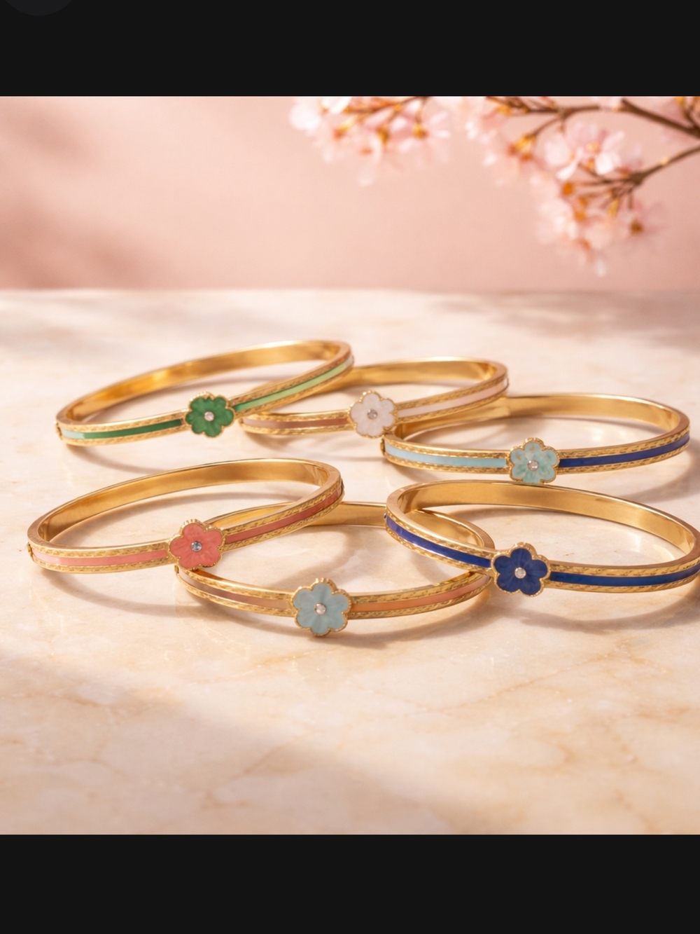 Gold Filled Floral Enamel Bangle – Pastel Multicolor Set. Each Bangle Cost.